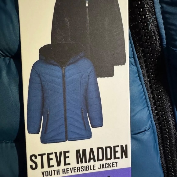 Steve Madden Girl's Parka Jacket YOUTH Reversible Hooded Quilted Puffer XS 5/6 - Picture 4 of 5